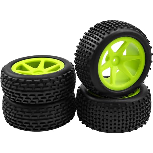 4Pcs HIRCQOO OD 88mm/3.46" Front Rear Rubber Tire Tyre & Plastic Wheel Rims 12mm Hex Compatible with Redcat Shockwave HPI HSP ExceedRC Kyosho 1/10 Scale Off Road Buggy (Green) - color: Green