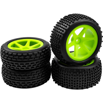 4Pcs HIRCQOO OD 88mm/3.46" Front Rear Rubber Tire Tyre & Plastic Wheel Rims 12mm Hex Compatible with Redcat Shockwave HPI HSP ExceedRC Kyosho 1/10 Scale Off Road Buggy (Green) - color: Green