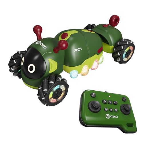 Contixo RC1 Mech Stunt RC Caterpillar Car – Kids Remote Control Car, Omni-Directional 360° in-Place Rotation, Mist Spray, LED Lights, All-Terrain Stunt Vehicle, Torsion Body, 2.4GHz Remote, Green - color: Green