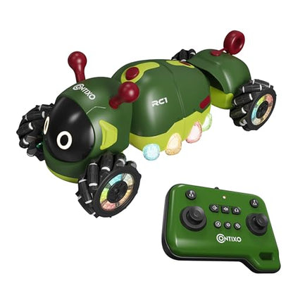 Contixo RC1 Mech Stunt RC Caterpillar Car – Kids Remote Control Car, Omni-Directional 360° in-Place Rotation, Mist Spray, LED Lights, All-Terrain Stunt Vehicle, Torsion Body, 2.4GHz Remote, Green - color: Green