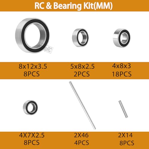 Upgrade Parts for 1/16 Slash/Rally/E-Revo/Summit/Grave Digger/Ford Mustang 4X4 4WD,RC Bearings Kit Hops Up.Black. - color: Black(for 1/16)