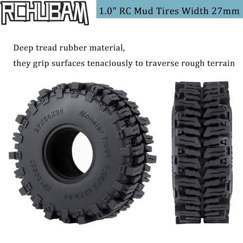 RCHUBAM 4Pcs 1.0" Rubber Tires for 1/18 TRX4M & Redcat Ascent-18 | 1.0" Tire,OD 64mm, W 27mm, ID 24mm