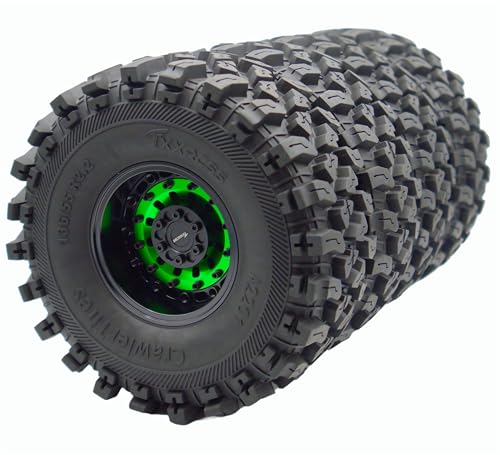 Heavy Duty RC Crawler 2.2 Beadlock Wheels Adjustable 2 Offsets and Tires 136mm Tall Soft Sticky Mud Slingers Tyres Rims Hex 12mm for 1/10 SCX10 TRX4 Axial Remote Control Car (Green Black) - color: Green Black