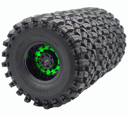 Heavy Duty RC Crawler 2.2 Beadlock Wheels Adjustable 2 Offsets and Tires 136mm Tall Soft Sticky Mud Slingers Tyres Rims Hex 12mm for 1/10 SCX10 TRX4 Axial Remote Control Car (Green Black) - color: Green Black