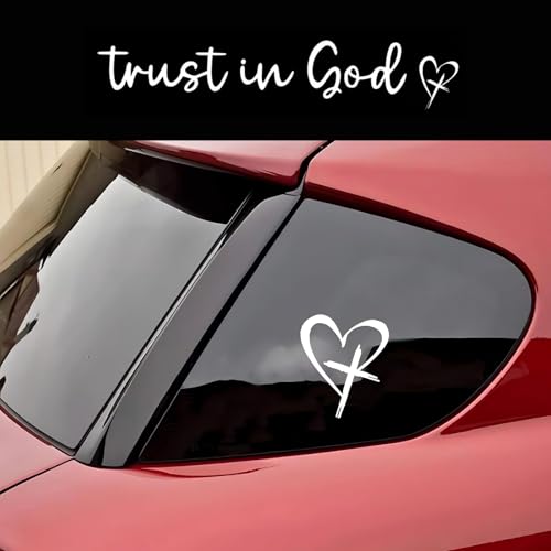 3 PCS Love Cross Rearview Mirror Window Sticker, Trust in God Waterproof Rear Windshield Body Decorative Sticker, DIY Tuning Accessory for Most Cars Trucks SUVs (White)