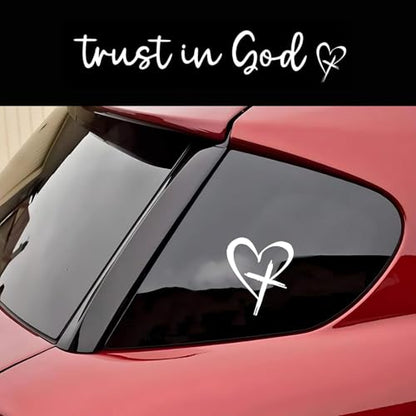 3 PCS Love Cross Rearview Mirror Window Sticker, Trust in God Waterproof Rear Windshield Body Decorative Sticker, DIY Tuning Accessory for Most Cars Trucks SUVs (White)