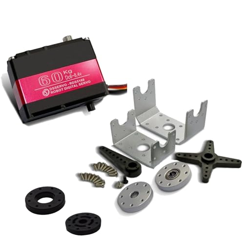 60KG Digital RC Servo 1/5 RDS5160 High Torque Stainless Steel Full Metal Gear Large Dual Shafts Steering Servo Motor with U Mount Brackets for 1/5 Baja RC Car Crawler Buggy Truck Robot 270°
