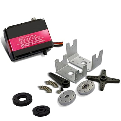 60KG Digital RC Servo 1/5 RDS5160 High Torque Stainless Steel Full Metal Gear Large Dual Shafts Steering Servo Motor with U Mount Brackets for 1/5 Baja RC Car Crawler Buggy Truck Robot 270°
