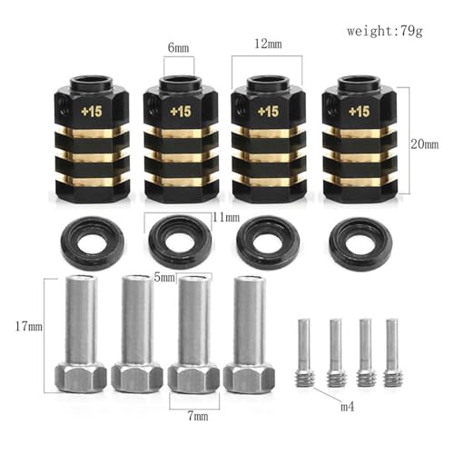 12MM RC Brass Hex Extension Adaptor Compatible for Traxxas TRX4 TRX6 Upgrades Parts Counterweight 15mm Extended Wheel Hex Hubs Extenders Spacer - color: 15mm