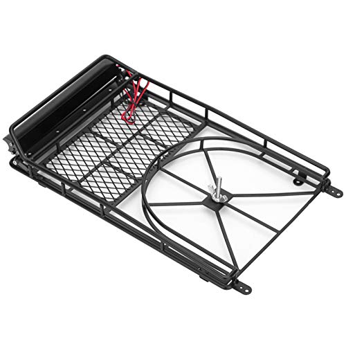 Metal Roof Rack Luggage Carrier for RC Crawler Car, RC Roof Rack with LED Light Strip, Sturdy Durable Metal Cargo Carrier with Spare Tire Mount for HSP