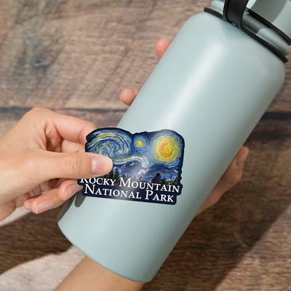 Die Cut Sticker Rocky Mountain National Park, Starry Night National Park Series, Vinyl Sticker, (Waterproof Decal for Cars, Water Bottles, Laptops, Coolers), Large - size: Large Sticker