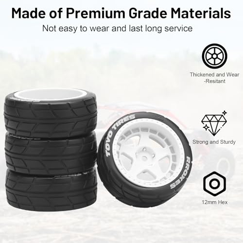 1/10 RC On Road Wheels and Tires, daitoku 12mm Hex RC Rally Racing Car Tires for HPI Ken Block's Tamiya XV01 TT01 TT02B Kyosho FAZER MK2 Lc Racing PTG HSP RGT RC 3RACING D5 (White) - color: White