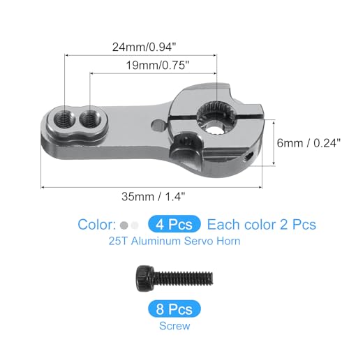 MECCANIXITY 4 Pcs Aluminum Alloy 25T Steering Servo Arm Horn for DIY RC Car/Boat/Airplane Boat Accessories, Silver/Gray - color: Silver/Gray
