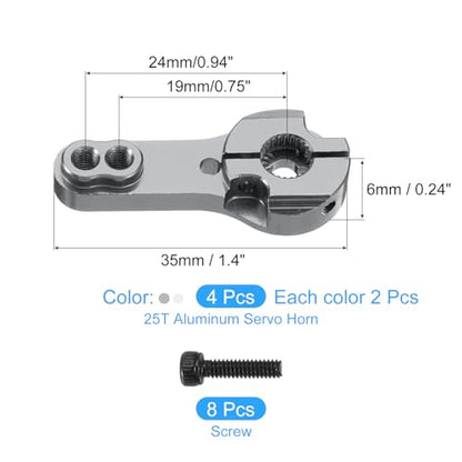 MECCANIXITY 4 Pcs Aluminum Alloy 25T Steering Servo Arm Horn for DIY RC Car/Boat/Airplane Boat Accessories, Silver/Gray - color: Silver/Gray