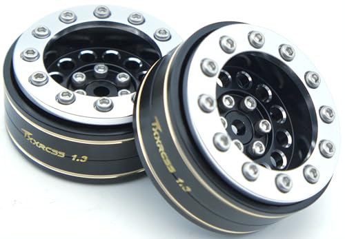 1.3 Beadlock Wheels & Brass Ring Weight 46.5g Adjustable Offset-3mm 1.3 Wheels Hex 7mm for 1/18 1/24 RC Crawlers Upgrade 4Pc YK (Black Silver) - color: Black Silver