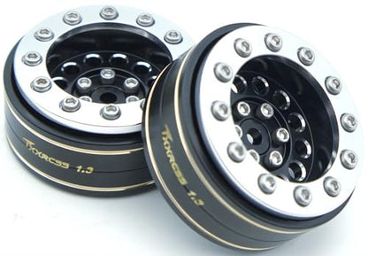 1.3 Beadlock Wheels & Brass Ring Weight 46.5g Adjustable Offset-3mm 1.3 Wheels Hex 7mm for 1/18 1/24 RC Crawlers Upgrade 4Pc YK (Black Silver) - color: Black Silver
