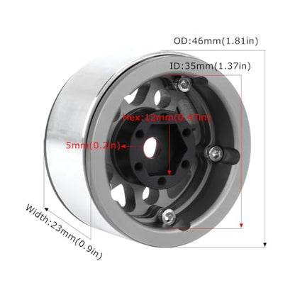 4PCS 1.55 Inch Aluminum Alloy Metal 5Spoke Beadlock Wheel Rim Hubs Replacement Accessory for AX90069 D90 TF2 CC01 Tamiya 1/10 RC Crawler Car Upgrade Parts (Silver) - color: Silver