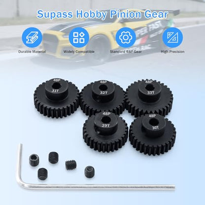 48P 29T 30T 31T 32T 33T Pinion Gear Sets with Screwdrivers for 3.175mm Shaft Brushless Brush Motor Compatible with Arrma HPI Kyosho Losi Axial Traxxas Tamiya 1/10 RC Car Monster Truck Buggy - size: 29T 30T 31T 32T 33T
