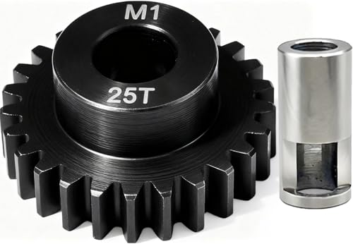 25T M1 8mm Steel Pinion Gear with 8mm to 5mm Adapter Shaft for Traxxas 1/5 X-MAXX 1/10 RC Car Buggy Truck, Available in 14T to 30T Mod 1 Motor Gear for Enhanced Performance and Durability - size: 25T