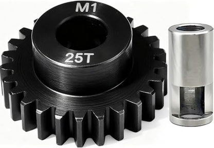25T M1 8mm Steel Pinion Gear with 8mm to 5mm Adapter Shaft for Traxxas 1/5 X-MAXX 1/10 RC Car Buggy Truck, Available in 14T to 30T Mod 1 Motor Gear for Enhanced Performance and Durability - size: 25T