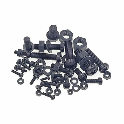 750PCS Metric M2 M2.5 M3 M4 M5 M6 Nylon Phillips Pan Head Screws Hex Nuts Flat Washers Assortment Kit(Black) - size: M2, M2.5, M3, M4, M5, M6