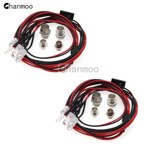 2Pack 4Leds RC Car LED Lights White Headlights Red Taillight Kit Accessories for RC Buggy Truck Tank Crawler Car SCX10 SCX24 TRX4 TRX6 Slash Rustler Redcat 4WD Traxxas HSP Tamiya Redcat