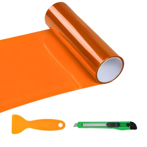 Sun Walker Car Light Tint Film, 12 x 48 Inch Waterproof Taillight Wrap Film Roll with Squeegee & Cutter, Self-Adhesive Vinyl Sticker Sheet Roll for Headlights Fog Lights Tail Lights (Orange) - color: Orange