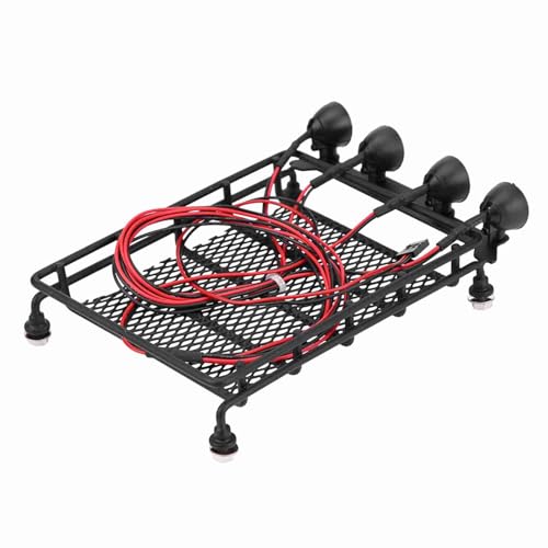 RC Car Roof Rack, LED Lights Durability Iron Axial Scx10 1/10 Rc Crawler Car (4 White)