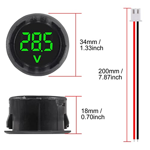5PCS DC 4-100V LED Digital Display Circular Two-Wire Voltmeter DC Digital Voltmeter Head Display Reverse Connection Protection - color: Green