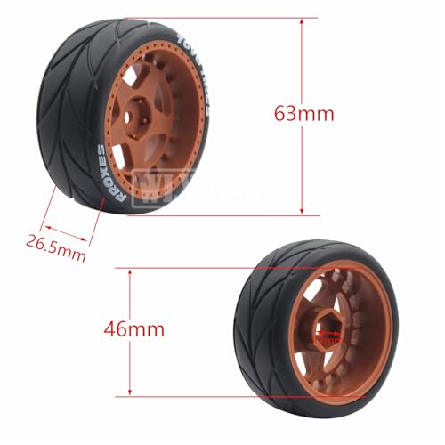 4PCS RC 1/10 On-Road Tires 65mm RC Rubber Tires w/Plastic Wheel Rim 12mm Hex Fit for 1/10 RC On-Road Rally Car HPI Tamiya TT01 TT02 Kyosho Wltoys 144001 - color: Brown 2
