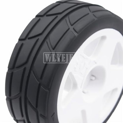 4PCS RC 1/10 On-Road Tires 65mm RC Rubber Tires w/Plastic Wheel Rim 12mm Hex Fit for 1/10 RC On-Road Rally Car HPI Tamiya TT01 TT02 Kyosho Wltoys 144001 - color: White 6