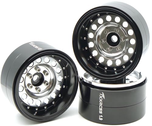 RC 1.9 Inch Beadlock Wheels Negative Offsets 10mm Rims Hex 12mm Aluminum Wheel for TRX4 TRX6 SCX10 Gen8 1/10 RC Crawler Remote Control Car Upgrades Accessories 4pcs (Silver Black) YK1906 - color: Silver Black