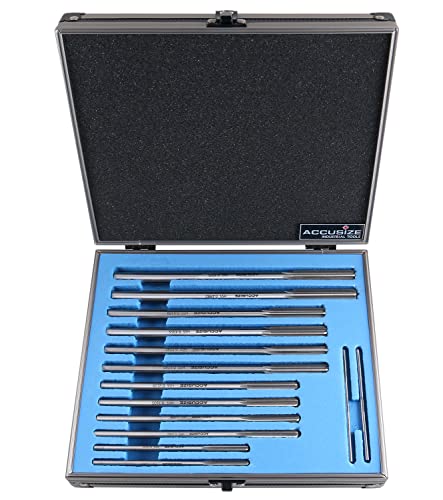 Accusize Industrial Tools Dowel Pin Reamer Size: 0.1230" Thru 0.4995", HSS M2 Premium Chucking Reamer Set, Right Hand Cut, 14 pcs Set, 5528-ST00 | HSS M2 Premium, Straight Flute, Right Hand Cut, ANSI, Aluminum Case, 5528-ST00 - size: 0.1230" thru 0.4995"