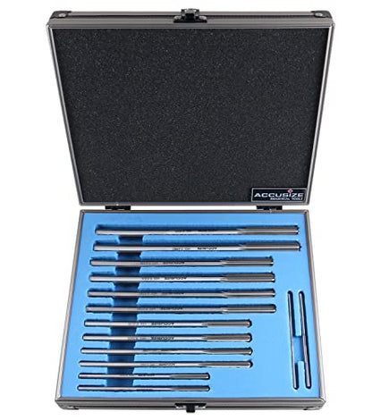 Accusize Industrial Tools Dowel Pin Reamer Size: 0.1230" Thru 0.4995", HSS M2 Premium Chucking Reamer Set, Right Hand Cut, 14 pcs Set, 5528-ST00 | HSS M2 Premium, Straight Flute, Right Hand Cut, ANSI, Aluminum Case, 5528-ST00 - size: 0.1230" thru 0.4995"