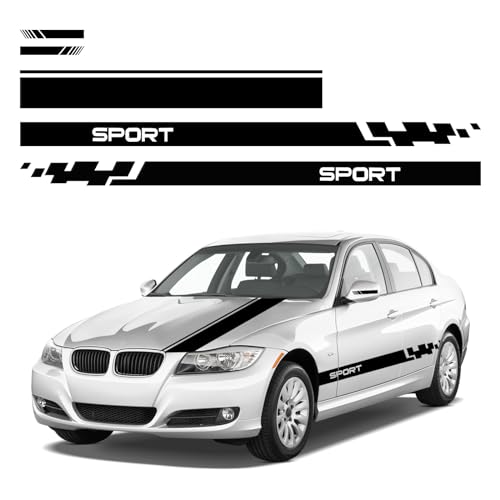 Dickno 5PCS Car Hood Stripe Sticker, Vinyl Auto Body Side Rearview Mirror Decal, Sports Racing Stripe Graphic Decal Stickers, Universal Vehicle Exterior DIY Decoration Accessories (Black) - color: Black, 5pcs