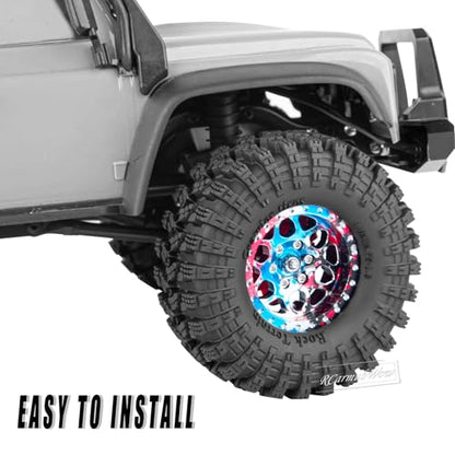 1.3" Beadlock Wheel Tires Set for 1/18 1/24 SCX24 TRX4M RC Crawler Car,Alloy RC Wheel Rims Brass Rings All Terrain RC Tires,Rainbow - color: Rainbow(4pcs)