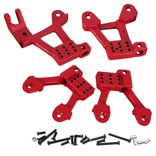 RC Shock Tower Shock Hoops Upgrades Part for 1/10 SCX10 II 90046 90047 Crawlers Truck Car,4PCS Aluminum Rear Front RC Shock Tower Shock Hops Up (Red) - color: Red
