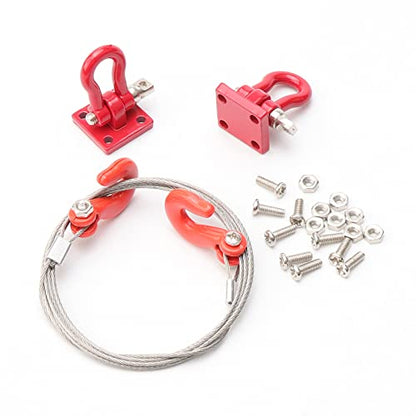 RC Trailer Hooks 2-Pack Metal Trailer Chain Rope with Tow Hook Winch Shackles for Axial SCX10 Tamiya CC01 TF2 D90 D110 HILUX Wraith Tundra 1/10 RC Rock Crawler Truck Scale Decor Accessories, Red