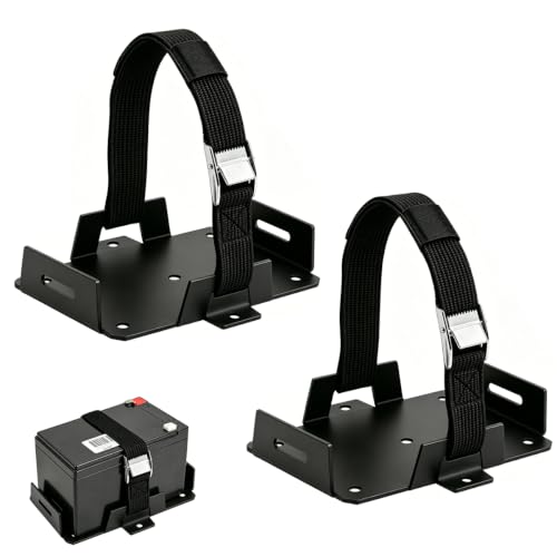 Battery Box for Boat, 2 Pcs Aluminum with Adjustable Strap | Corrosion resistant tray for kayak, motorcycle & ATV; 12V 6AH-15AH/6V 7AH-12AH; predrilled for easy install