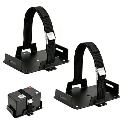 Battery Box for Boat, 2 Pcs Aluminum with Adjustable Strap | Corrosion resistant tray for kayak, motorcycle & ATV; 12V 6AH-15AH/6V 7AH-12AH; predrilled for easy install