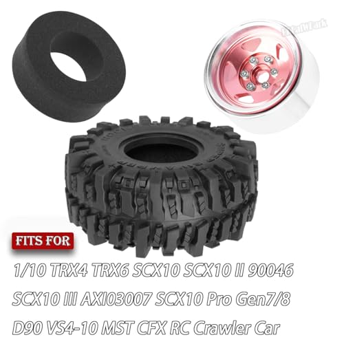 4PCS RC 1.9 in Wheel Tires for 1/10 TRX4 TRX6 SCX10 SCX10 II 90046 SCX10 III AXI03007 Gen7/8 D90 VS4-10 RC Crawler Car,BRCatWPark Alloy 1.9 Beadlock Wheel and Rubber Tires w/Sponge,Pink - color: Pink - (Tires)