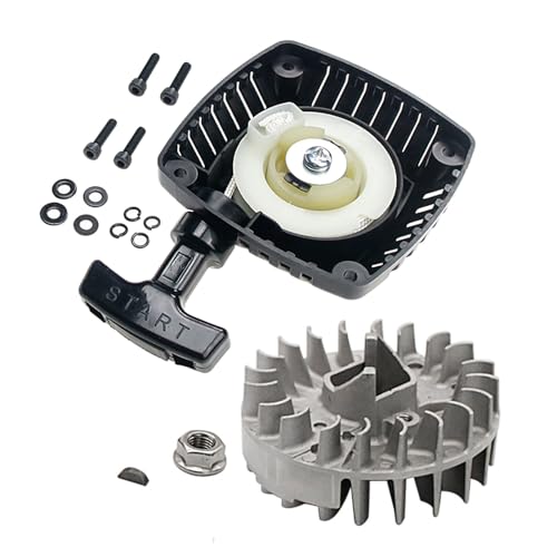 FLMLF Plastic Flat Central Pull Starter and Flywheel Kit | for Zenoah CY 23cc~36cc Engine for 1/5 HPI ROVAN KM BAJA LT FG DBXL GoPed RedCat Rc Car Parts - style: Plastic Flat Central