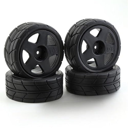 1/10 RC Racing Rally Tires 12mm Hex Wheels Rims and Rubber On Road Tyres for 1/10 RC On-Road Car HPI KYOSHO Tamiya XV01 XV02 TA06 TT01 TT02 PTG2 144001 A959 RC Rally Drift Car 4PCS(Black B) - color: Black B