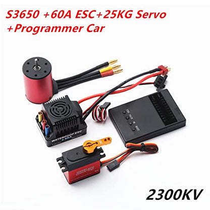 GoolRC 3650 2300KV Brushless Motor with 60A Brushless ESC Electric Speed Controller, 25KG Digital Servo and Programming Card, Waterproof Motor ESC Combo Set for 1/8 1/10 RC Car