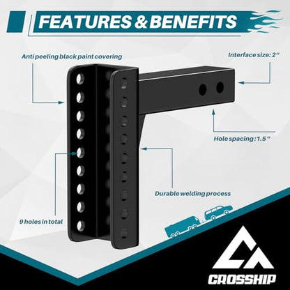 Replacement Shank for Adjustable Trailer Hitch Ball Mount - Fits 2'' Receiver, 6 Inch Drop/Rise Drop, DIY Your Adjustable Shank Tube with 99001、99002、99003、99004、99005 - color: 2'' Receiver 6'' Drop Hitch