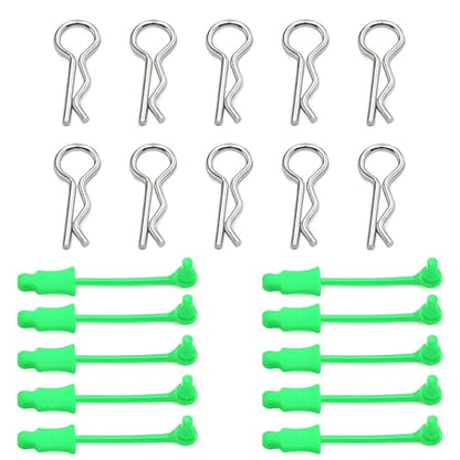 10Pcs RC Body Clips W/Pull Tabs R Pins Universal Shell Replacement Parts for 1/7 1/8 TRAXXAS ARRMA Axial Losi Redcat HPI Exceed Rc Car Crawler Truck Buggy Drone (Green) - size: Green