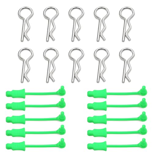 10Pcs RC Body Clips W/Pull Tabs R Pins Universal Shell Replacement Parts for 1/7 1/8 TRAXXAS ARRMA Axial Losi Redcat HPI Exceed Rc Car Crawler Truck Buggy Drone (Green) - size: Green