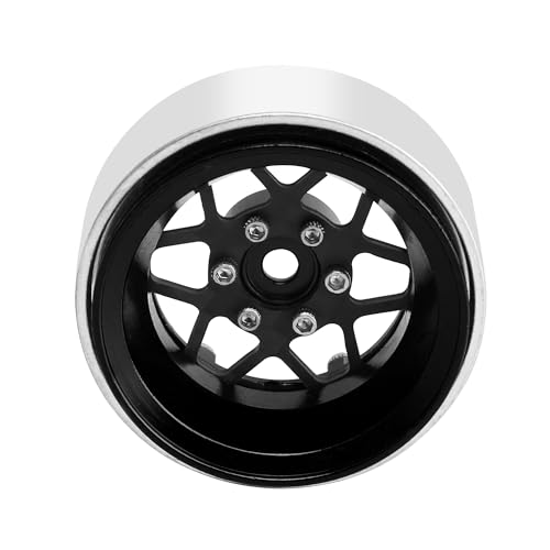 ModuWheel 1.3" Negative Offset Aluminum + Carbon Fiber Beadlock Wheels Rim for 1/24 1/18 AX24 SCX24 TRX4m Ascent18 RC Crawler,Star Pattern-1 (Black) - color: Black