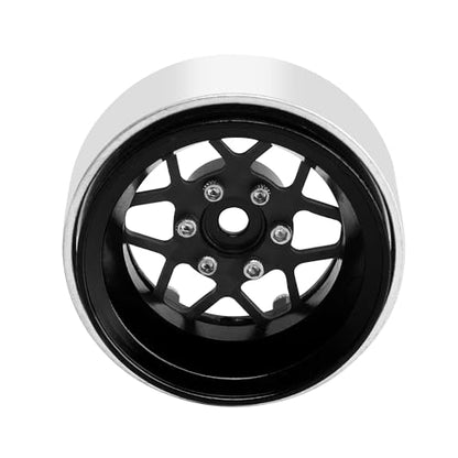 ModuWheel 1.3" Negative Offset Aluminum + Carbon Fiber Beadlock Wheels Rim for 1/24 1/18 AX24 SCX24 TRX4m Ascent18 RC Crawler,Star Pattern-1 (Black) - color: Black