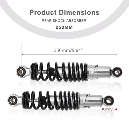 Minho Dual Rear Shock Absorbers with Adjustable Spring Preload in Heavy Iron Material Compatible with Chinese GY6 4-Stroke Engine Taotao ATV Go Kart,Black Color,250MM Length - size: 250mm